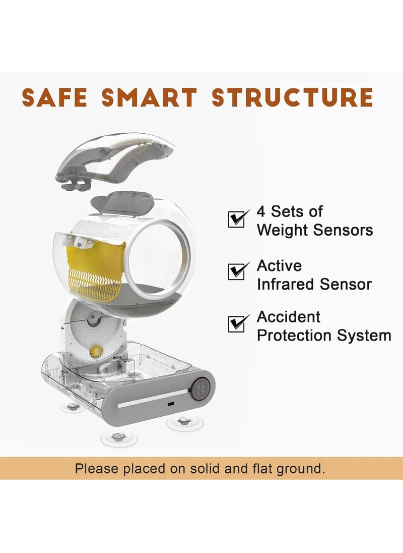 Self Cleaning Cat Litter Box, Upgraded Automatic Cat Litter Box 65L+ 9L Extra Large Capacity Automatic, APP Control/Odor Removal/Safety Protection/Low Noise Litter Box (White)