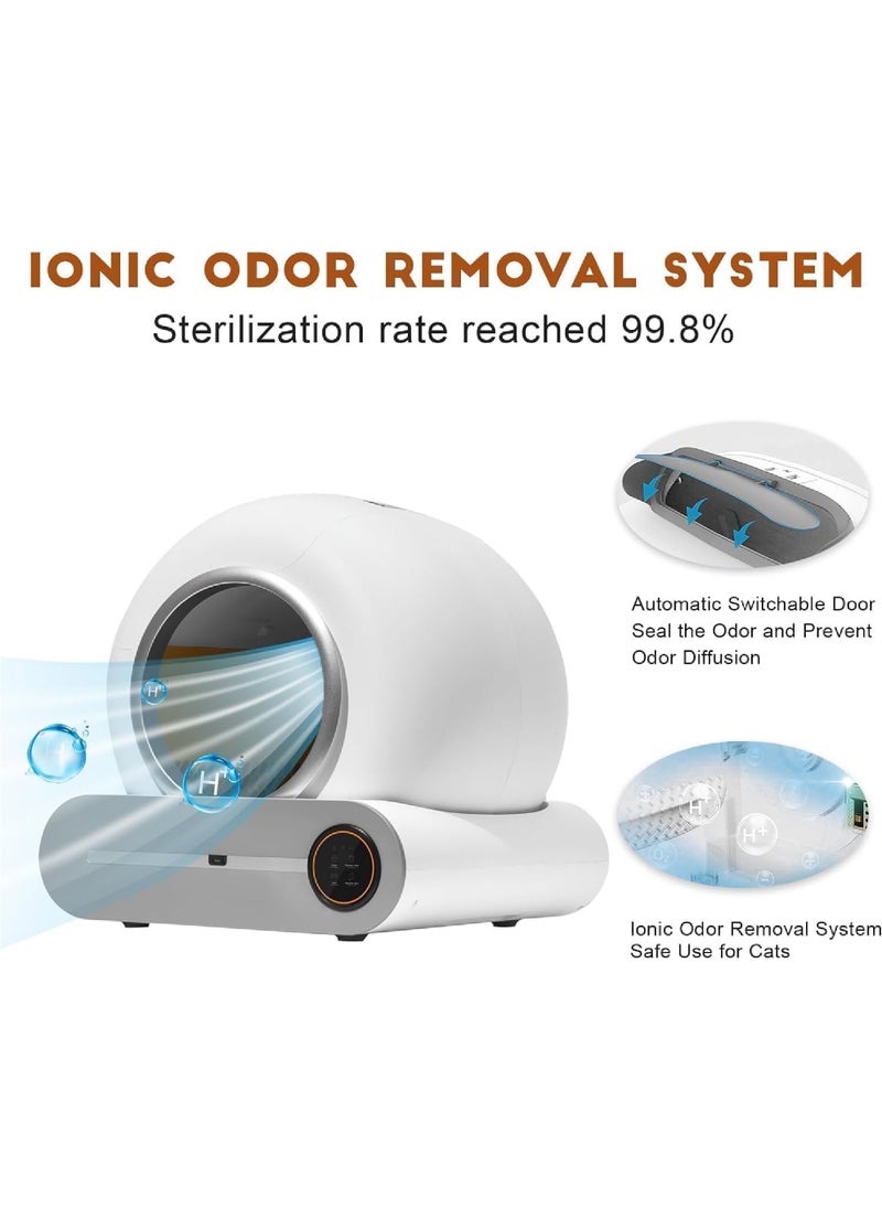 Self Cleaning Cat Litter Box, Upgraded Automatic Cat Litter Box 65L+ 9L Extra Large Capacity Automatic, APP Control/Odor Removal/Safety Protection/Low Noise Litter Box (White)