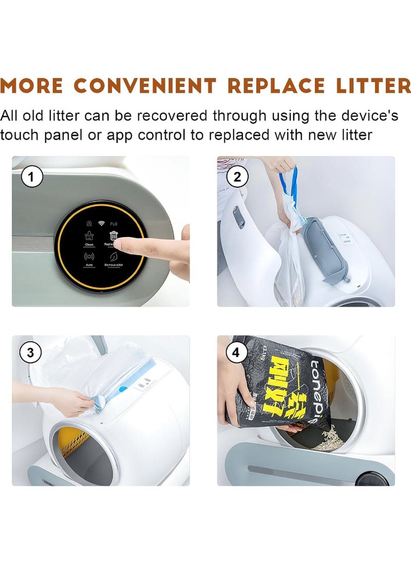 Self Cleaning Cat Litter Box, Upgraded Automatic Cat Litter Box 65L+ 9L Extra Large Capacity Automatic, APP Control/Odor Removal/Safety Protection/Low Noise Litter Box (White)