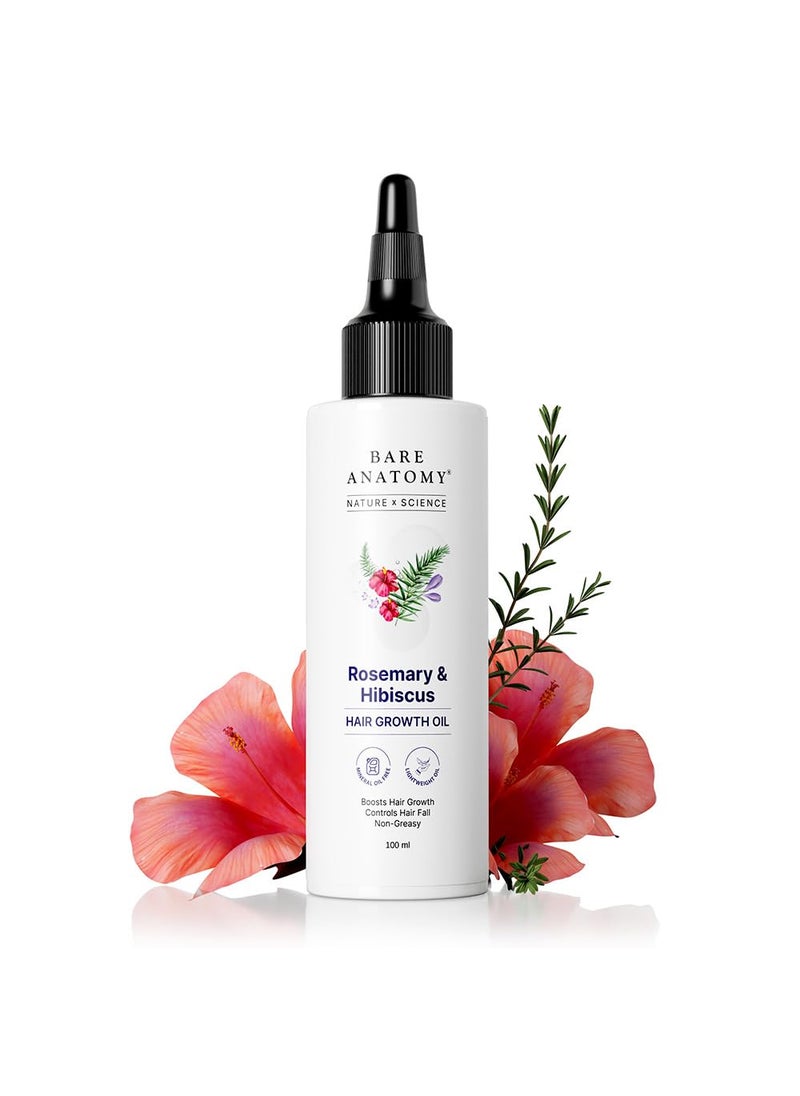 Bare Anatomy Nature x Science Rosemary Hibiscus Hair Growth Oil for Women & Men | Helps Hair Growth & Strengthens Hair | Nourishes Scalp & Controls Hair Fall | Suitable for All Hair Types-100ml