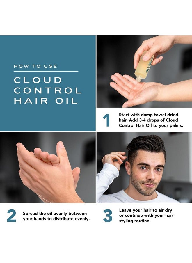 BluMaan Cloud Control Hair Oil - Designed for Dry, Frizzy, Straight, or Curly Hair - 100% Natural Men's Hair Strengthening Oil - 59 ml / 2.0 oz