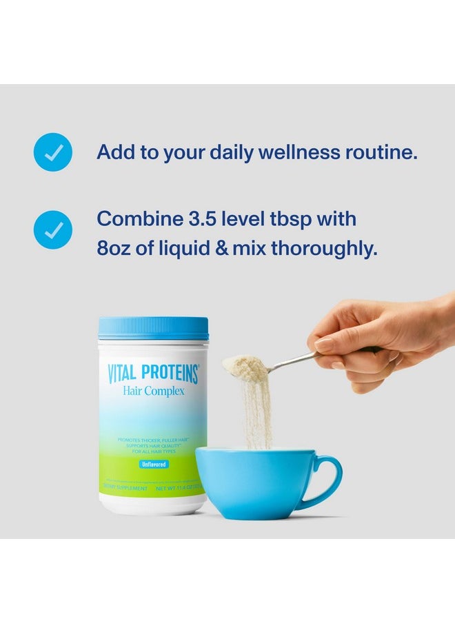 Vital Proteins Collagen Peptides + Biotin 10000mcg Hair Complex, Hair Growth Supplement - Clinically Studied Lustriva to Promote Thicker Fuller Hair, 20g Unflavored Collagen for Women 11.4oz Powder