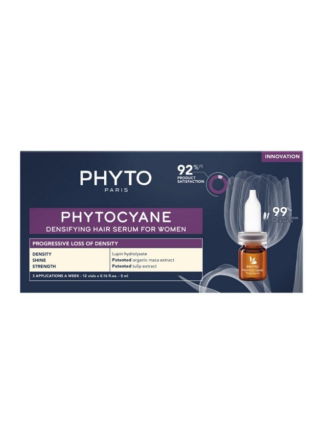 PHYTOCYANE Women Densifying Treatment for Progressive Hair Thinning, Aging, Menopause, Hereditary, 12 Vials x 0.169 fl.oz. (1 month Supply)