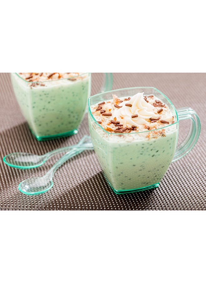 Restaurantware-5 Ounce Square Espresso Cups, 100 Disposable Plastic Coffee Cups - PS Plastic, With Handles, Seagreen Plastic Dessert Cups, For Catering Events, Parties, Weddings, And Cafes