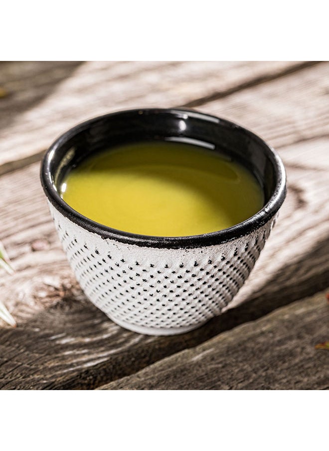 Restaurantware-Tetsubin 2 Ounce Tea Cups, 2 Hobnail Traditional Japanese Tea Cups - Enamel Coated, Corrosion-Resistant, White Cast Iron Small Tea Cups, Crack-Resistant, Rust-Resistant