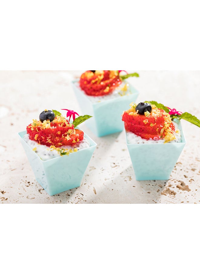 Restaurantware-2 Ounce Mini Kova Cups, 100 Square Small Appetizer Cups - Lids Sold Separately, Heavy-Duty, Baby Blue Plastic Parfait Cups, Serve Mousse, Puddings, Or Samples, For Weddings Or Parties