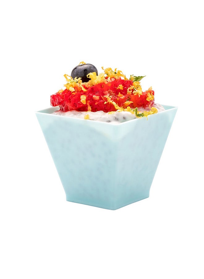 Restaurantware-2 Ounce Mini Kova Cups, 100 Square Small Appetizer Cups - Lids Sold Separately, Heavy-Duty, Baby Blue Plastic Parfait Cups, Serve Mousse, Puddings, Or Samples, For Weddings Or Parties