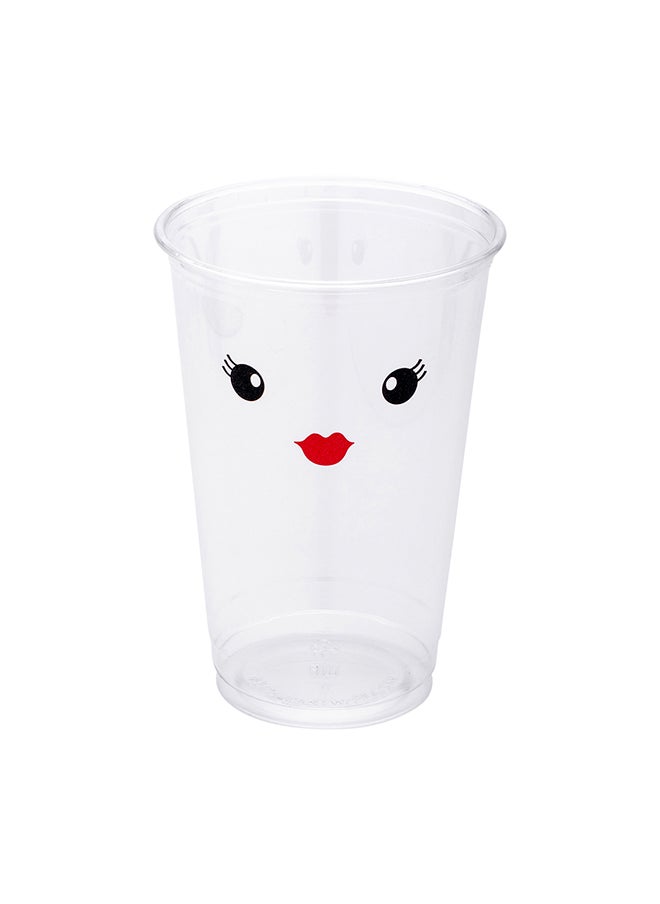 Restaurantware-16 Ounce Cold Drink Cups, 1000 Disposable Party Drinking Cups - Lids Sold Separately, Madame Red Lips and Eyelashes Design, Clear PET Plastic Cups, For Birthday Parties, Or Ceremonies