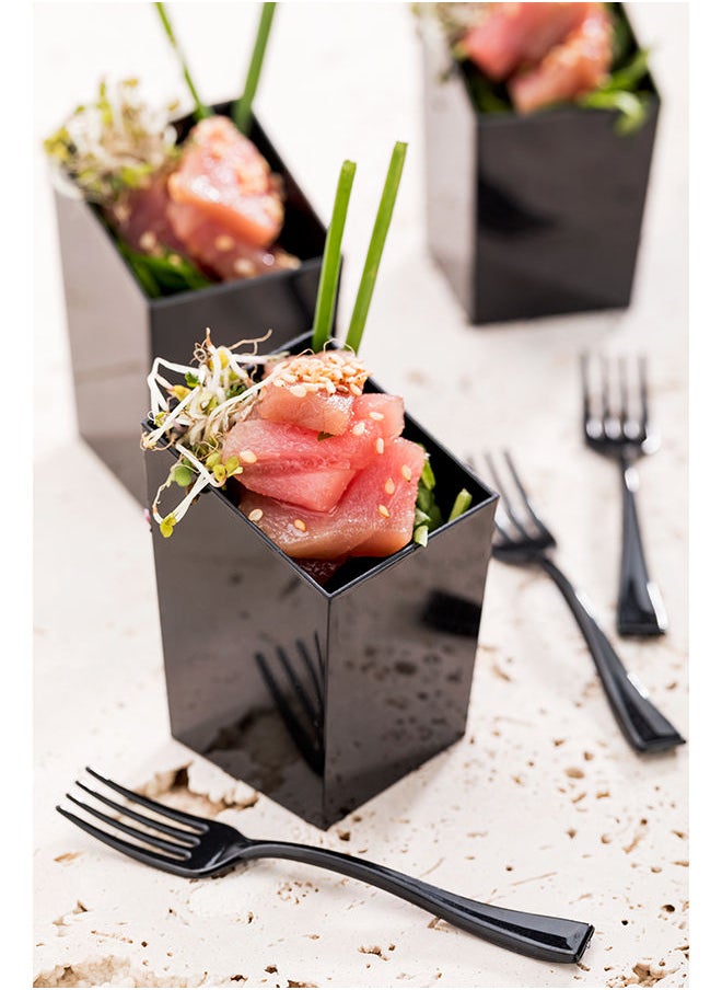 Restaurantware-3 Ounce Appetizer Cups, 100 Incline Shooter Cups - Disposable, Small, Black Plastic Mini Dessert Cups, For Mousses, Parfaits, Or Jello, For Weddings Or Catering