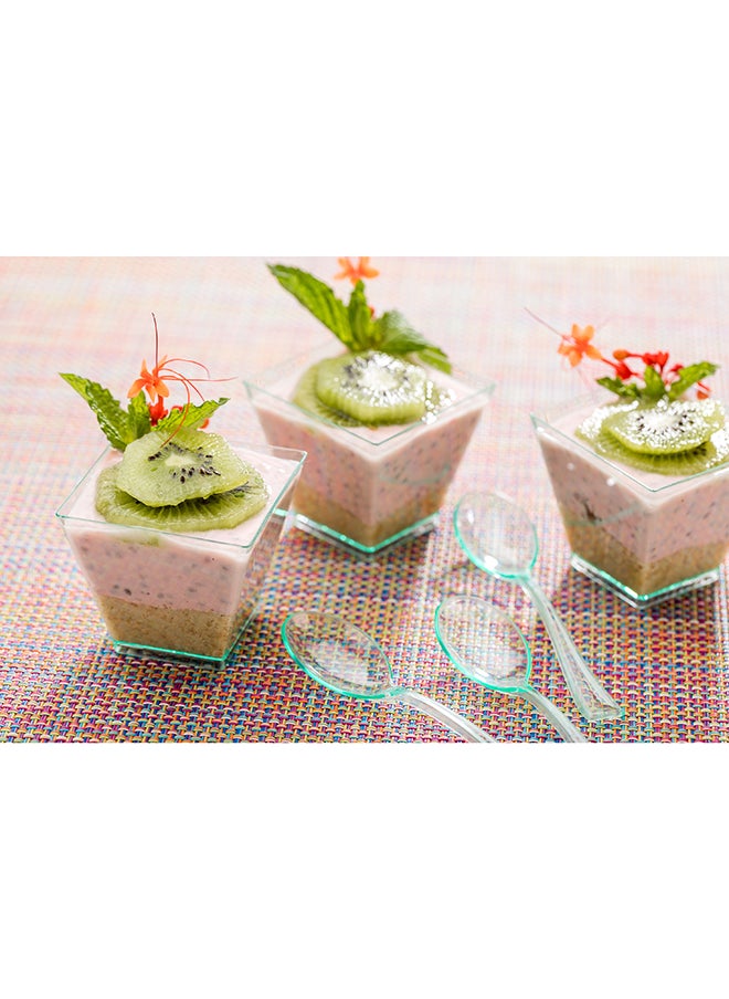 Restaurantware-2 Ounce Mini Kova Cups, 100 Square Small Appetizer Cups - Lids Sold Separately, Heavy-Duty, Seagreen Plastic Parfait Cups, Serve Mousse, Puddings, Or Samples, For Weddings Or Parties