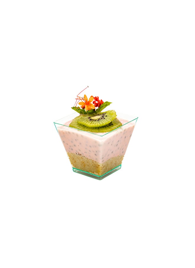 Restaurantware-2 Ounce Mini Kova Cups, 100 Square Small Appetizer Cups - Lids Sold Separately, Heavy-Duty, Seagreen Plastic Parfait Cups, Serve Mousse, Puddings, Or Samples, For Weddings Or Parties