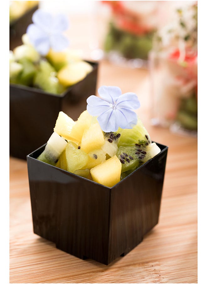 Restaurantware-3 Ounce Mini Dessert Cups, 100 Square Small Appetizer Cups - Disposable, Heavy-Duty, Black Plastic Parfait Cups, Serve Mousse, Puddings, Snacks, Or Samples, For Weddings Or Parties