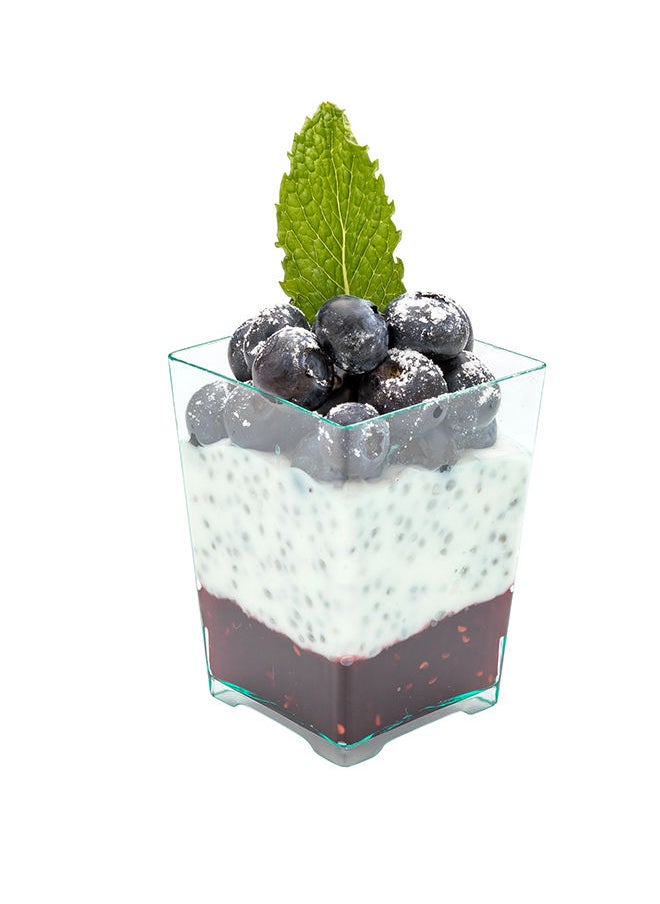 Restaurantware-4 Ounce Mini Dessert Cups, 100 Square Small Appetizer Cups - Tall, Heavy-Duty, Seagreen Plastic Disposable Parfait Cups, Serve Puddings, Snacks, Or Samples, For Weddings Or Parties