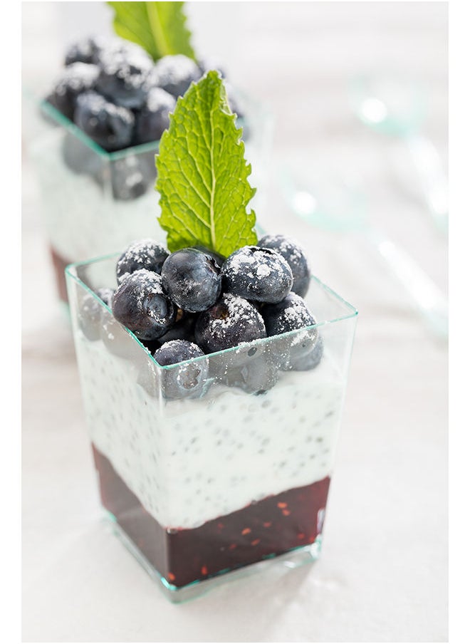 Restaurantware-4 Ounce Mini Dessert Cups, 100 Square Small Appetizer Cups - Tall, Heavy-Duty, Seagreen Plastic Disposable Parfait Cups, Serve Puddings, Snacks, Or Samples, For Weddings Or Parties