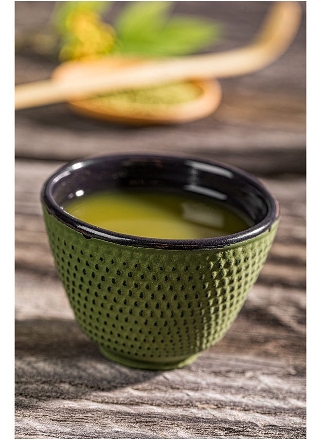 Restaurantware-Tetsubin 2 Ounce Tea Cups, 2 Hobnail Traditional Japanese Tea Cups - Enamel Coated, Corrosion-Resistant, Green Cast Iron Small Tea Cups, Crack-Resistant, Rust-Resistant