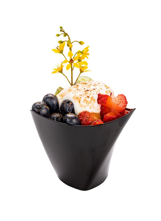 Restaurantware-4 Ounce Small Serving Cups, 100 Triangular Dessert Shooters - Disposable, Crescendo Design, Black Plastic Mini Dessert Cups, Serve Appetizers, Tastings, And Snacks