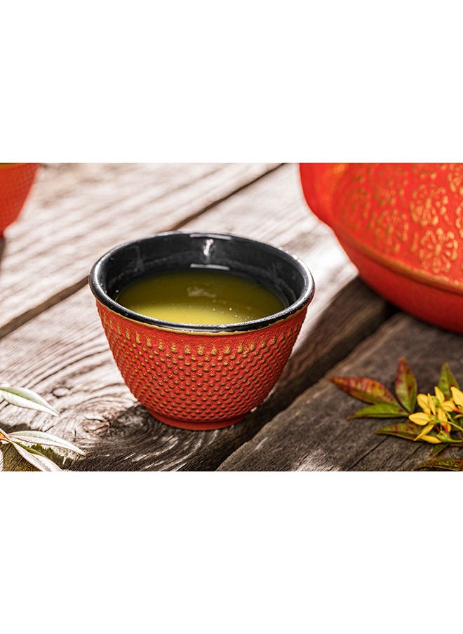 Restaurantware-Tetsubin 4 Ounce Tea Cups, 2 Hobnail Traditional Japanese Tea Cups - Enamel Coated, Corrosion-Resistant, Red Cast Iron Small Tea Cups, Crack-Resistant, Rust-Resistant