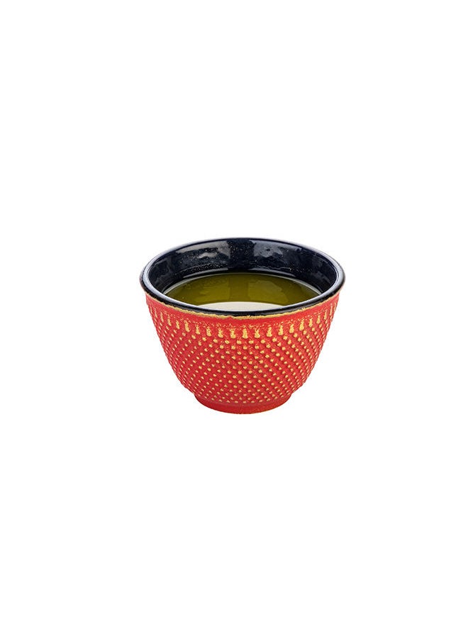 Restaurantware-Tetsubin 4 Ounce Tea Cups, 2 Hobnail Traditional Japanese Tea Cups - Enamel Coated, Corrosion-Resistant, Red Cast Iron Small Tea Cups, Crack-Resistant, Rust-Resistant