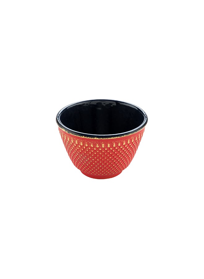 Restaurantware-Tetsubin 4 Ounce Tea Cups, 2 Hobnail Traditional Japanese Tea Cups - Enamel Coated, Corrosion-Resistant, Red Cast Iron Small Tea Cups, Crack-Resistant, Rust-Resistant