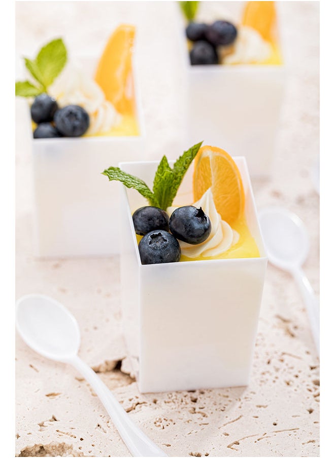 Restaurantware-3 Ounce Appetizer Cups, 100 Incline Shooter Cups - Disposable, Small, White Plastic Mini Dessert Cups, For Mousses, Parfaits, Or Jello, For Weddings Or Catering