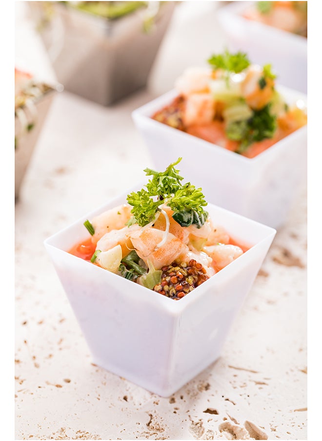 Restaurantware-2 Ounce Mini Kova Cups, 100 Square Small Appetizer Cups - Lids Sold Separately, Heavy-Duty, White Plastic Parfait Cups, Serve Mousse, Puddings, Or Samples, For Weddings Or Parties