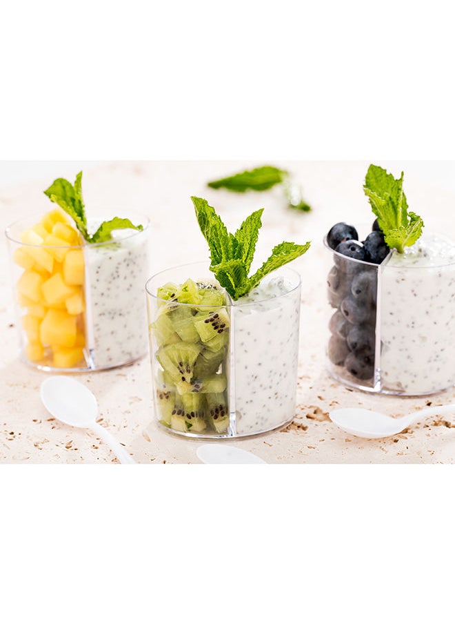 Restaurantware-4 Ounce Dessert Cups, 100 Oval Tasting Cups - With 2 Compartments, Disposable, Clear Plastic Appetizer Containers, For Serving Samples At Wedding Banquets, And Catered Events