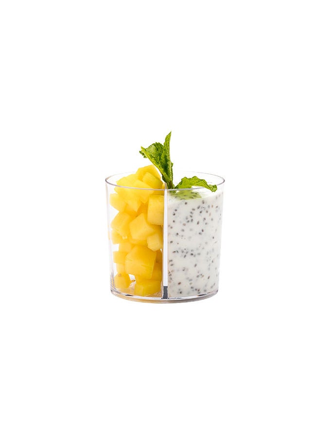 Restaurantware-4 Ounce Dessert Cups, 100 Oval Tasting Cups - With 2 Compartments, Disposable, Clear Plastic Appetizer Containers, For Serving Samples At Wedding Banquets, And Catered Events