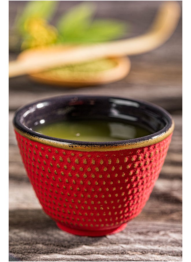 Restaurantware-Tetsubin 2 Ounce Tea Cups, 2 Hobnail Traditional Japanese Tea Cups - Enamel Coated, Corrosion-Resistant, Red Cast Iron Small Tea Cups, Crack-Resistant, Rust-Resistant