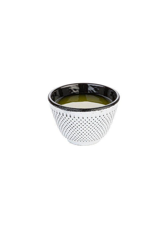 Restaurantware-Tetsubin 4 Ounce Tea Cups, 2 Hobnail Traditional Japanese Tea Cups - Enamel Coated, Corrosion-Resistant, White Cast Iron Small Tea Cups, Crack-Resistant, Rust-Resistant