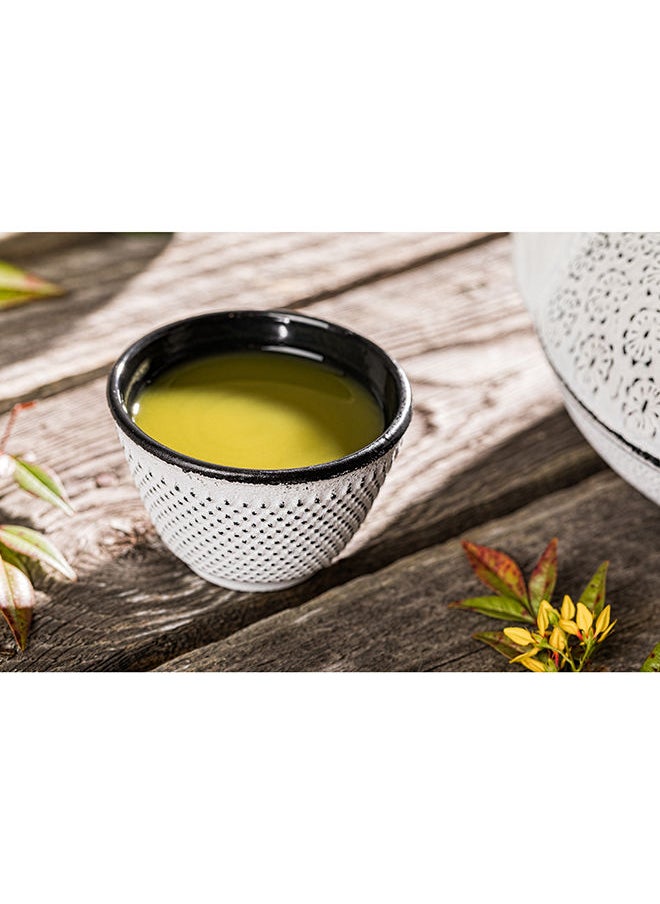 Restaurantware-Tetsubin 4 Ounce Tea Cups, 2 Hobnail Traditional Japanese Tea Cups - Enamel Coated, Corrosion-Resistant, White Cast Iron Small Tea Cups, Crack-Resistant, Rust-Resistant