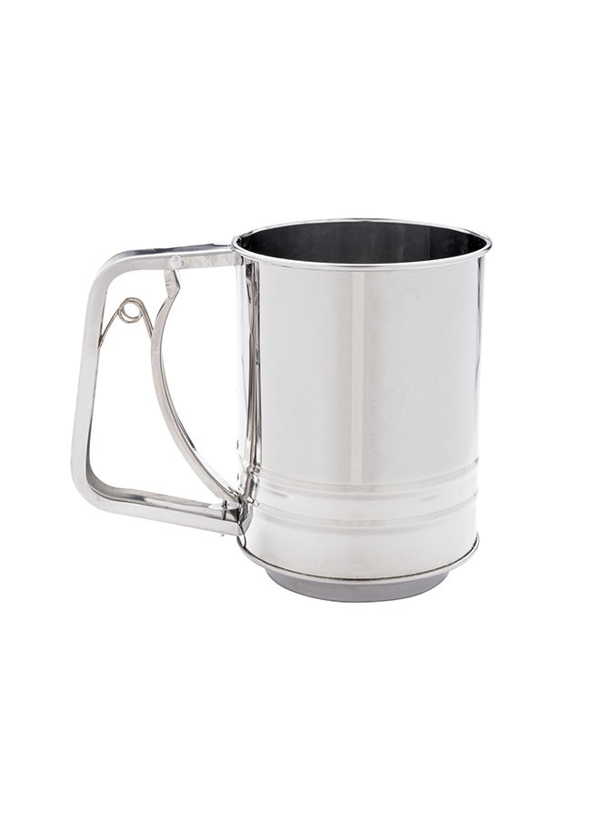 Restaurantware-Pastry Tek 2.5 Cup Flour Sifter, 1 Corrosion-Tolerant Baking Sifter - Squeeze Handle, Triple Mesh Screen, Stainless Steel Flour Sieve, For Sugar, Flour, Or Coffee Powder