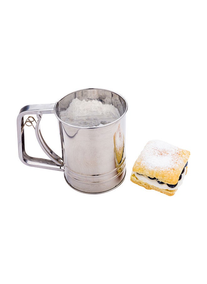Restaurantware-Pastry Tek 2.5 Cup Flour Sifter, 1 Corrosion-Tolerant Baking Sifter - Squeeze Handle, Triple Mesh Screen, Stainless Steel Flour Sieve, For Sugar, Flour, Or Coffee Powder