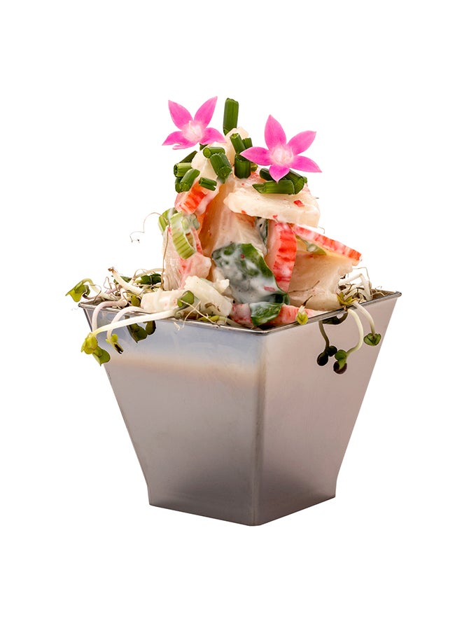 Restaurantware-2 Ounce Mini Kova Cups, 100 Square Small Appetizer Cups - Lids Sold Separately, Heavy-Duty, Silver Plastic Parfait Cups, Serve Mousse, Puddings, Or Samples, For Weddings Or Parties