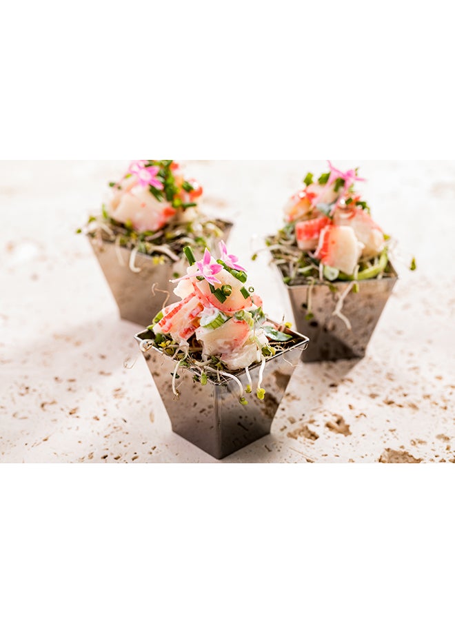 Restaurantware-2 Ounce Mini Kova Cups, 100 Square Small Appetizer Cups - Lids Sold Separately, Heavy-Duty, Silver Plastic Parfait Cups, Serve Mousse, Puddings, Or Samples, For Weddings Or Parties