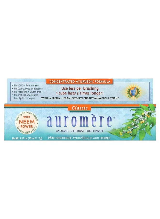 Auromere Ayurvedic Herbal Toothpaste, Classic Licorice - With Neem & Peelu, Natural Toothpaste, Non-GMO, Fluoride Free Toothpaste, Vegan, Cruelty-Free, Lasts 3x Longer than Regular Toothpaste - 6 Pack