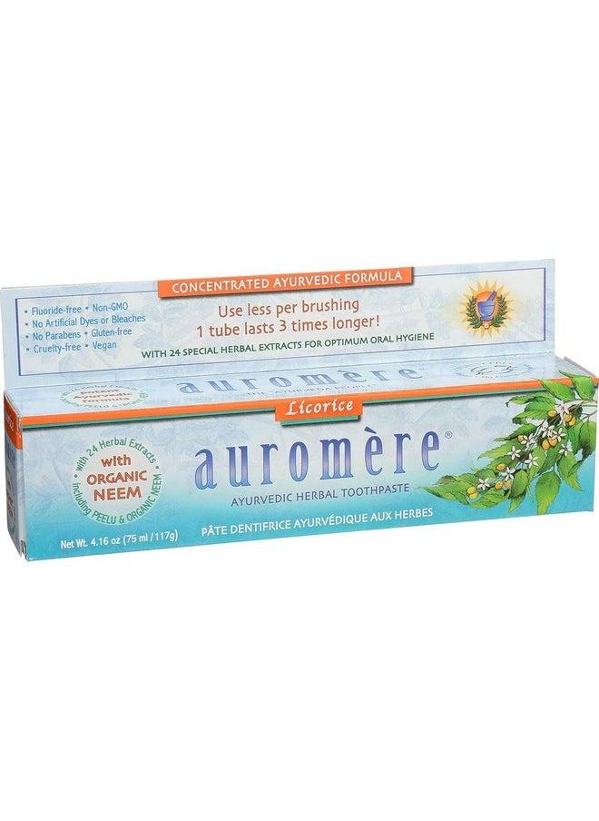 Auromere Ayurvedic Herbal Toothpaste, Classic Licorice - With Neem & Peelu, Natural Toothpaste, Non-GMO, Fluoride Free Toothpaste, Vegan, Cruelty-Free, Lasts 3x Longer than Regular Toothpaste - 6 Pack