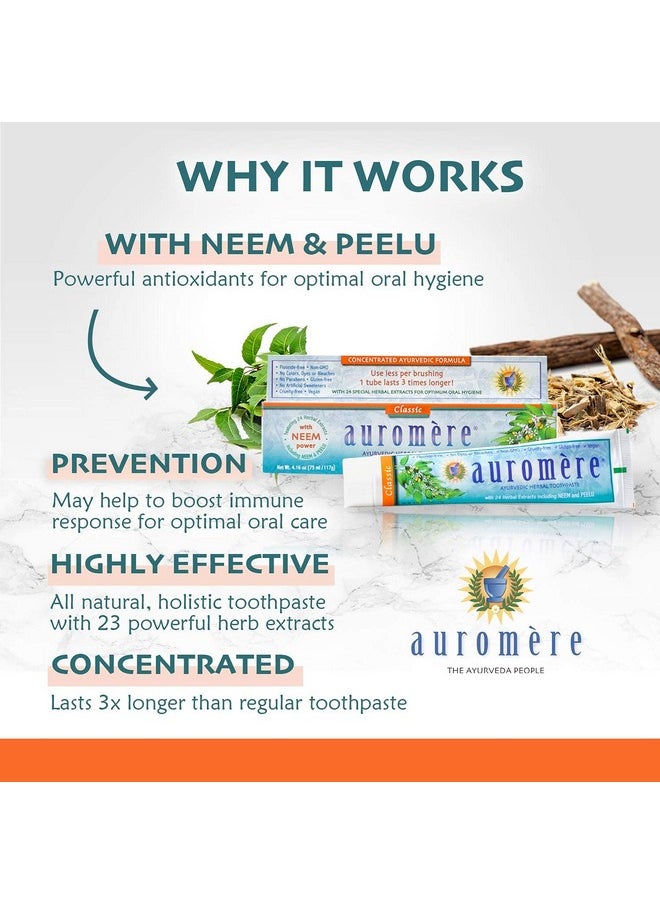 Auromere Ayurvedic Herbal Toothpaste, Classic Licorice - With Neem & Peelu, Natural Toothpaste, Non-GMO, Fluoride Free Toothpaste, Vegan, Cruelty-Free, Lasts 3x Longer than Regular Toothpaste - 6 Pack