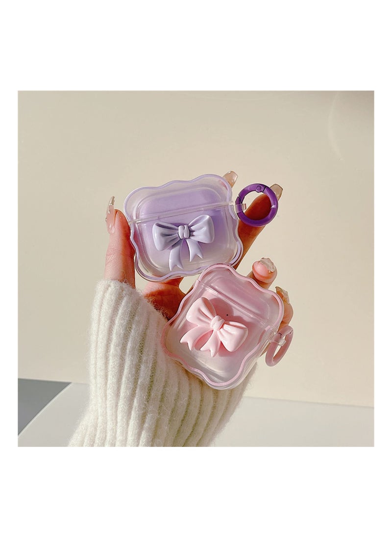 Soft Clear TPU Case for AirPods 3 (2021), (Purple) Colorful Bow Keychain Cover Cute 3D Bow Design Cover Clear Protective Case Shockproof Case Cute Protective Cover for Girls Woman Airpods 3