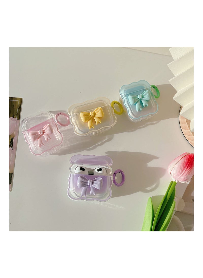 Soft Clear TPU Case for AirPods 3 (2021), (Purple) Colorful Bow Keychain Cover Cute 3D Bow Design Cover Clear Protective Case Shockproof Case Cute Protective Cover for Girls Woman Airpods 3