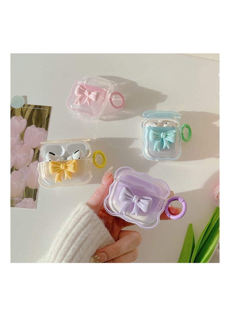 Soft Clear TPU Case for AirPods 3 (2021), (Purple) Colorful Bow Keychain Cover Cute 3D Bow Design Cover Clear Protective Case Shockproof Case Cute Protective Cover for Girls Woman Airpods 3