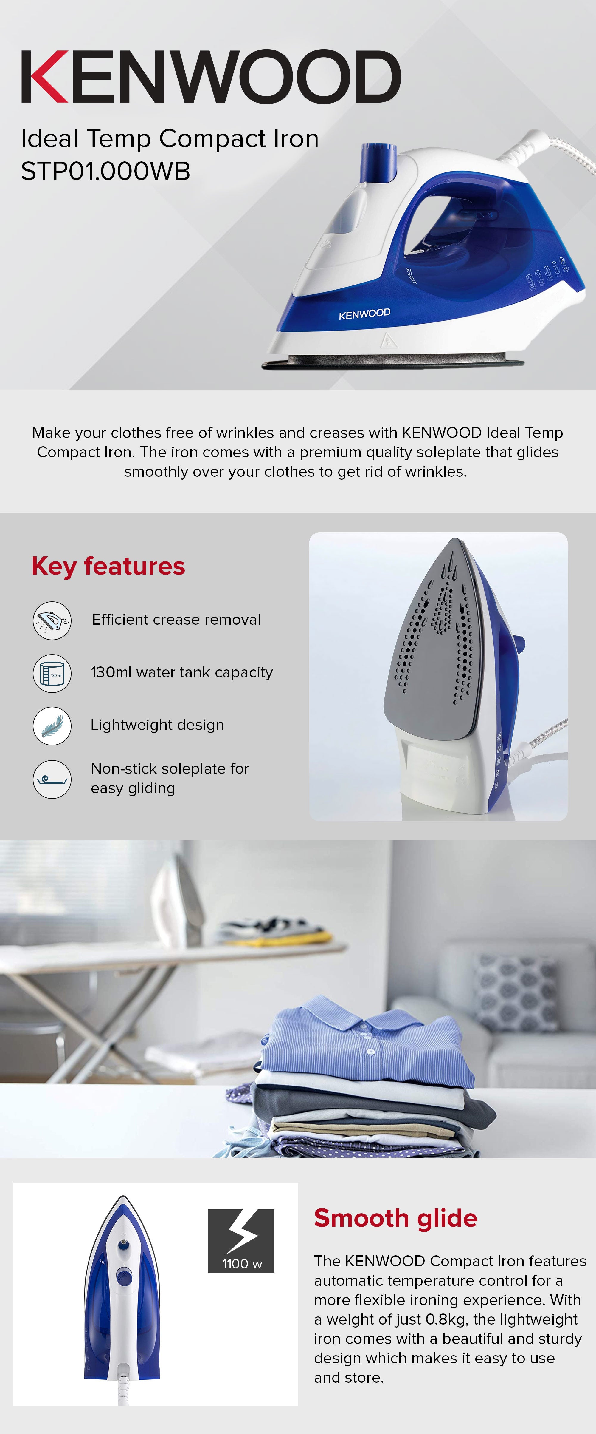 Steam Iron, Non Stick Soleplate, Automatic Temperature Technology, STP01.000WB White/Blue