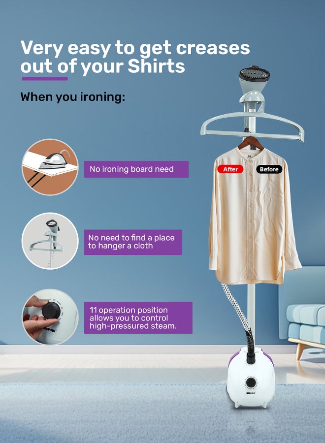 Renewed - Garment Steamer, Vertical Steamer | Portable, Fast Heat Clothes Steamer | Dual Steam Levels | Large Water Tank | Perfect For All Types Of Clothes 1.8 L 2000 W GGS25022N White/Violet