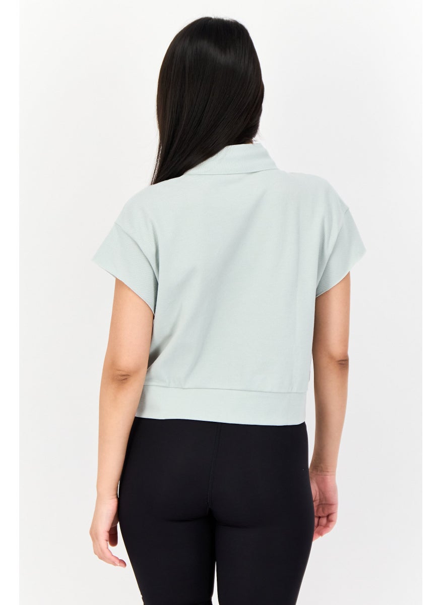 Women Sportswear Fit Short Sleeve Outdoor Crop Polo Shirt, Mint Green