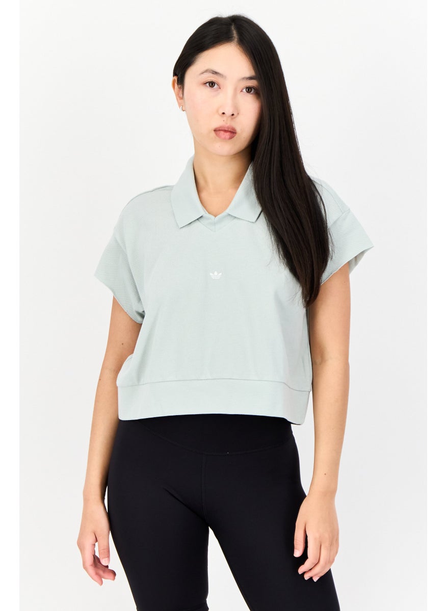 Women Sportswear Fit Short Sleeve Outdoor Crop Polo Shirt, Mint Green