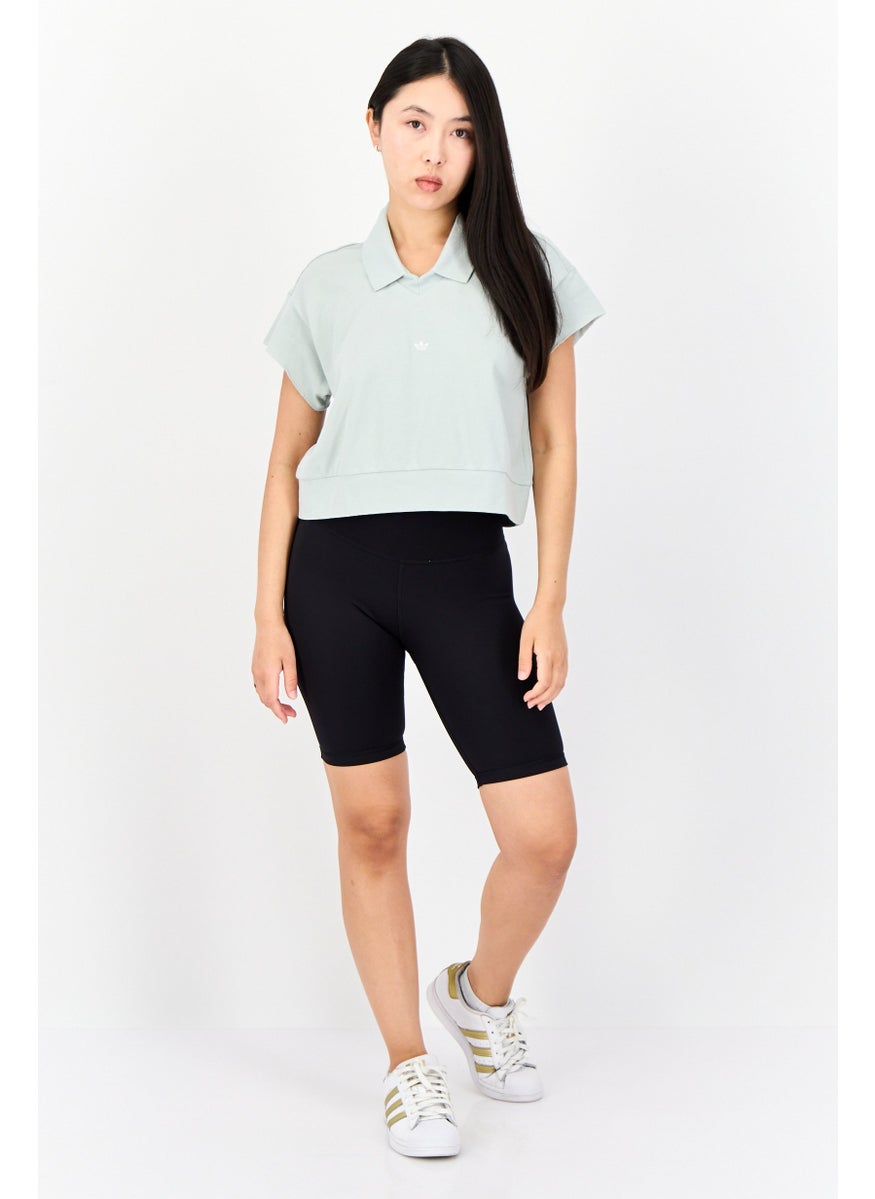 Women Sportswear Fit Short Sleeve Outdoor Crop Polo Shirt, Mint Green
