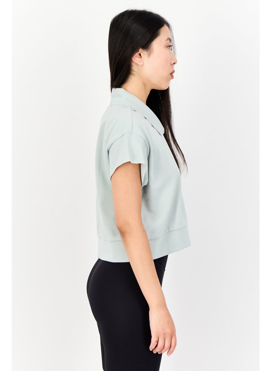 Women Sportswear Fit Short Sleeve Outdoor Crop Polo Shirt, Mint Green