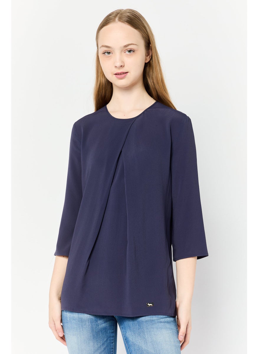 Women Regular Fit Stripe Long Sleeve Top, Blue