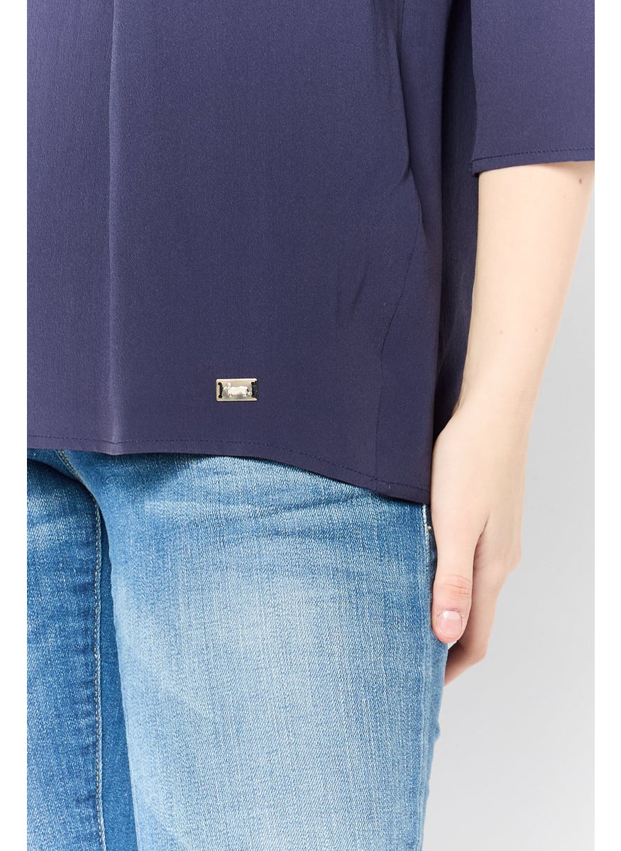 Women Regular Fit Stripe Long Sleeve Top, Blue
