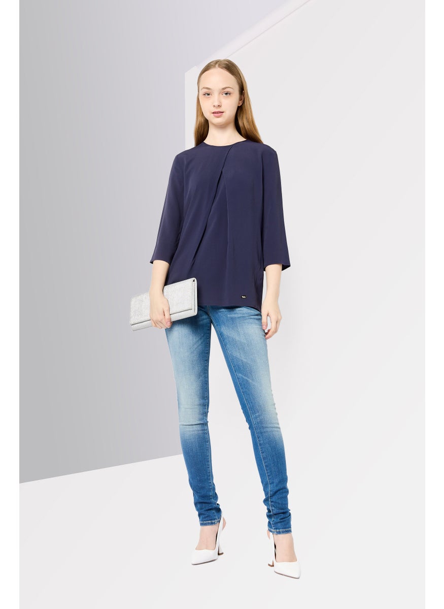 Women Regular Fit Stripe Long Sleeve Top, Blue