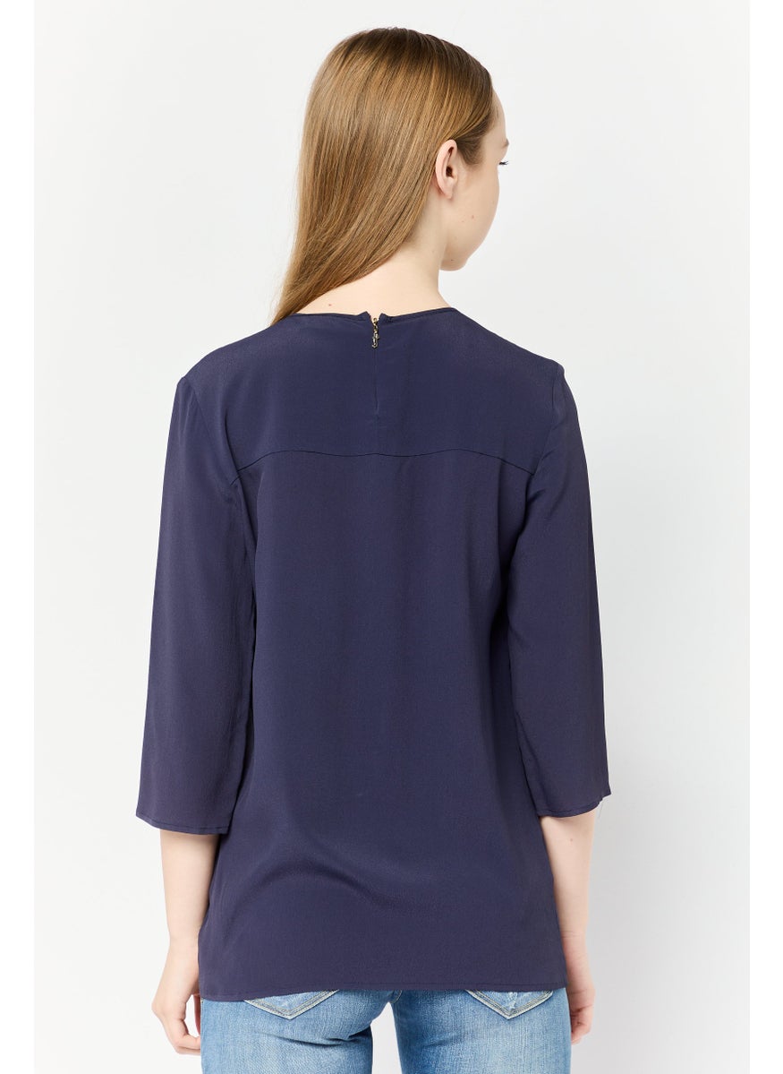 Women Regular Fit Stripe Long Sleeve Top, Blue
